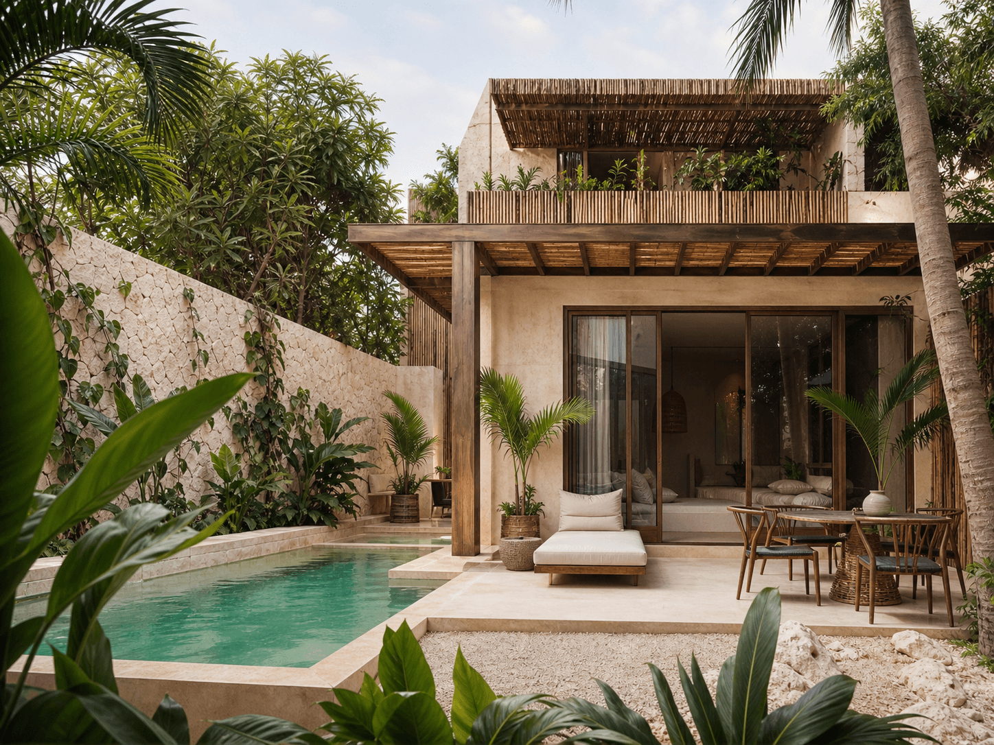 Tulum jungle limestone villa exterior